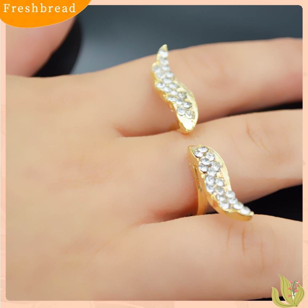 &lt; Freshbread &gt; Wanita Vintage Retro Sayap Malaikat Berlapis Emas Dapat Disesuaikan Terbuka Cincin Perhiasan