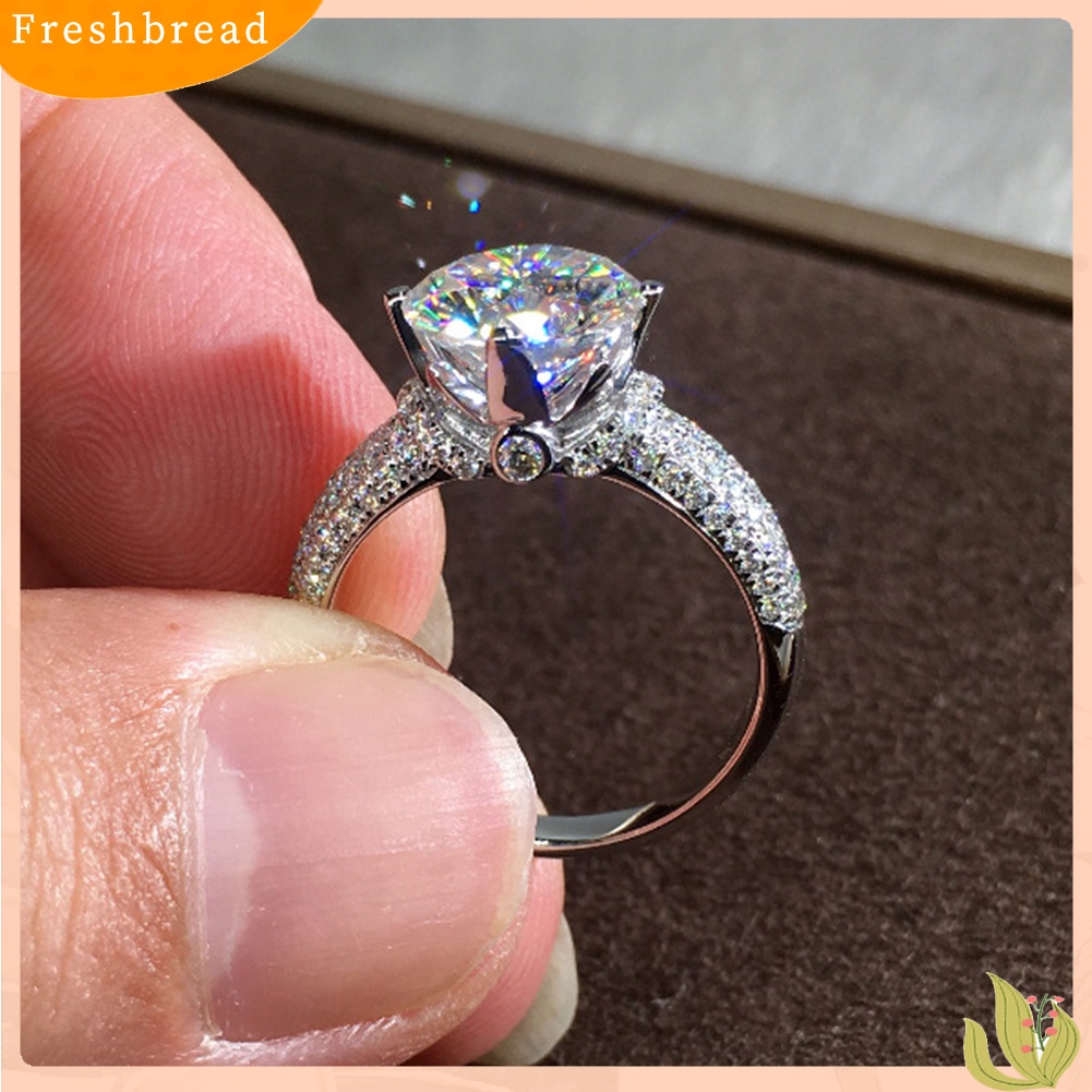 &lt; Freshbread &gt; Mewah Potongan Bulat Cubic Zirconia Bridal Pernikahan Pertunangan Cincin Perhiasan Hadiah