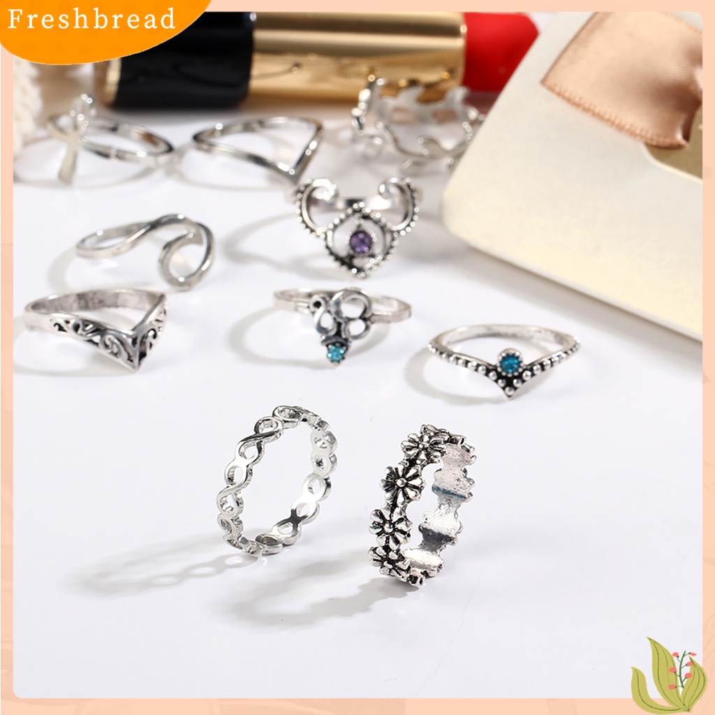 &lt; Freshbread &gt; 10pcs Cincin Buku Jari Vintage Bentuk Bunga Wanita V Shape Knuckle Band Untuk Club