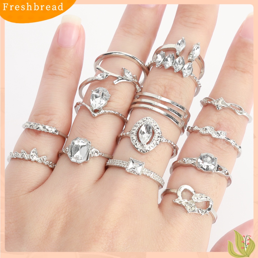 &lt; Freshbread &gt; 15Pcs/Set Wanita Bohemian Berlian Imitasi Stackable Finger Rings Hadiah Perhiasan Untuk Pakaian Sehari-Hari