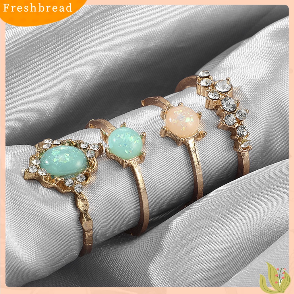 &lt; Freshbread &gt; 4Pcs/Set Cincin Buku Jari Geometris Permata Imitasi Paduan Warna Permen Dapat Ditumpuk Jari Cincin Aksesori Perhiasan