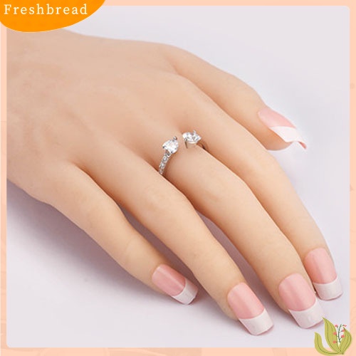 &lt; Freshbread &gt; Wanita Cinta Ganda Hati Terbuka Cincin Zirkon Mengkilap Tembaga Pernikahan Perhiasan Pengantin