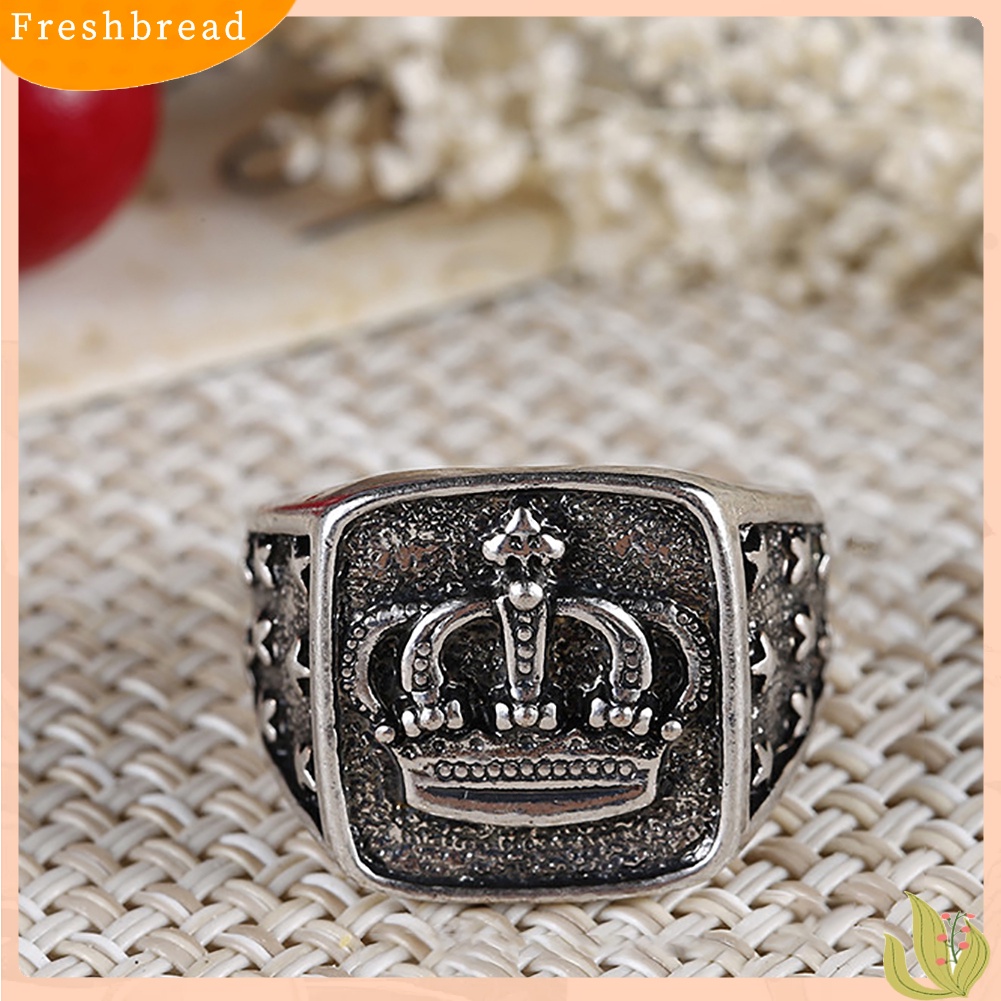 &lt; Freshbread &gt; Retro Mahkota Perak Disepuh Alloy Pria Cincin Jari Dekorasi Pesta Bar Perhiasan Hadiah