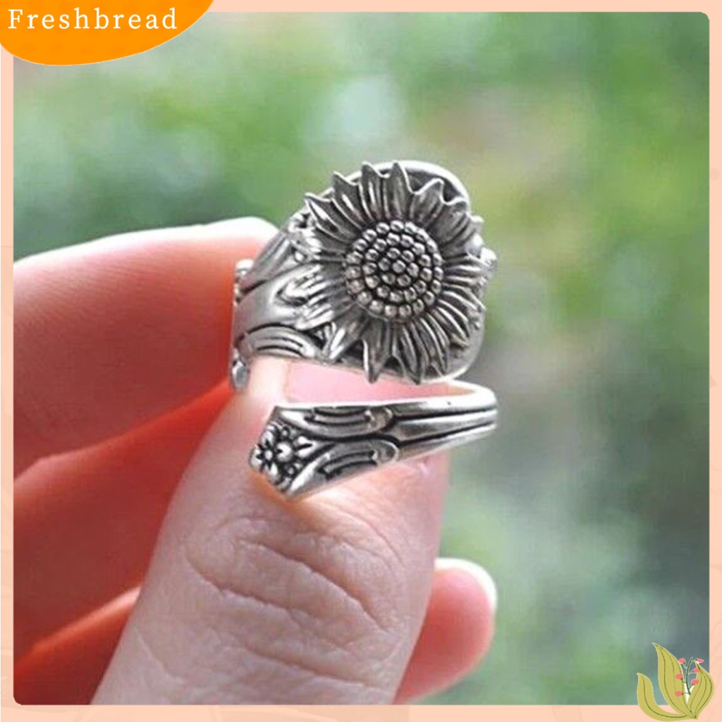 &lt; Freshbread &gt; Cincin Pembukaan Wanita All-match Bunga Matahari Mekar Sederhana Alloy Adjustable Untuk Tanggal