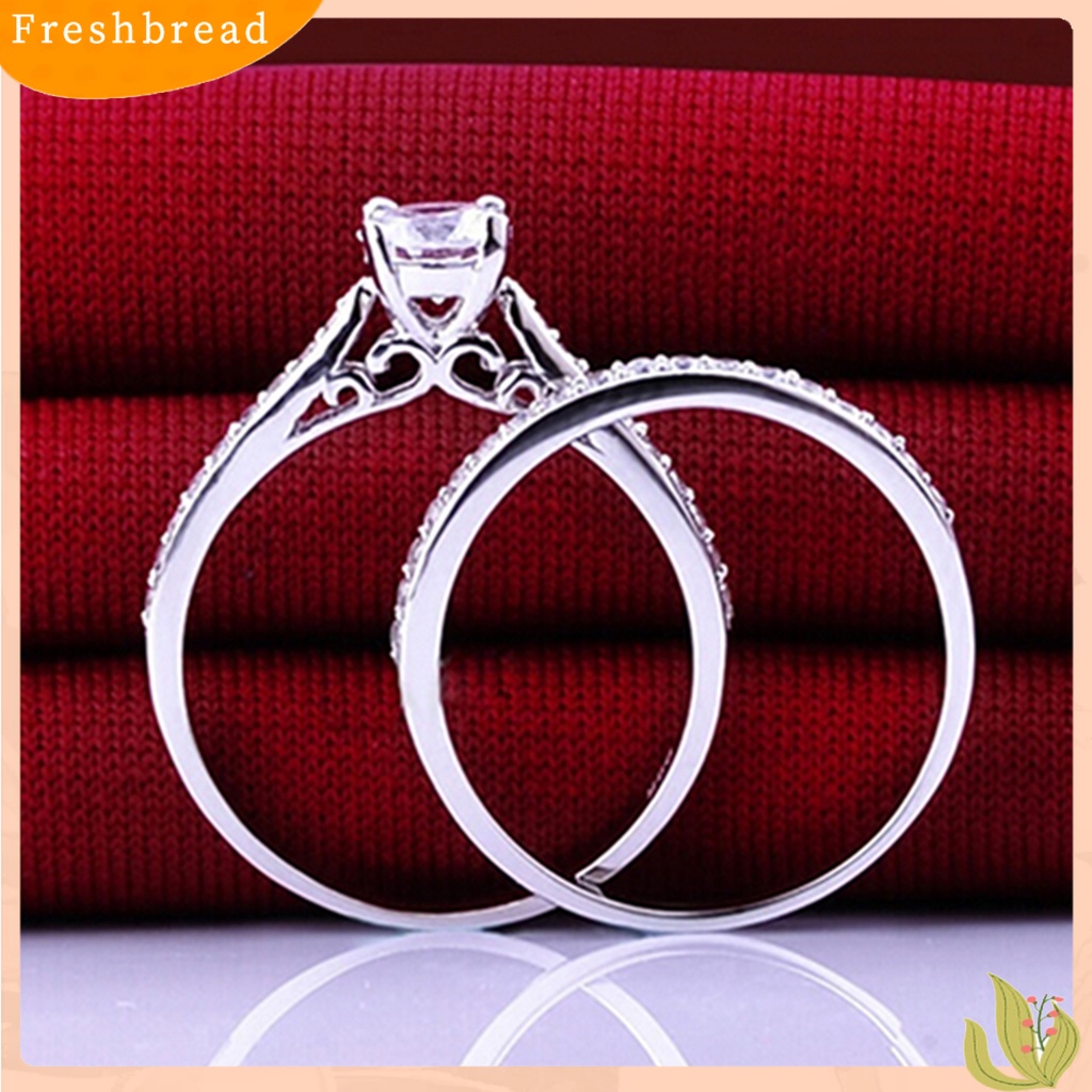 &lt; Freshbread &gt; 2Pcs/Set Cincin Shiny Cubic Zirconia Plated Silver Cincin Jari Pasangan Romantis Untuk Pernikahan