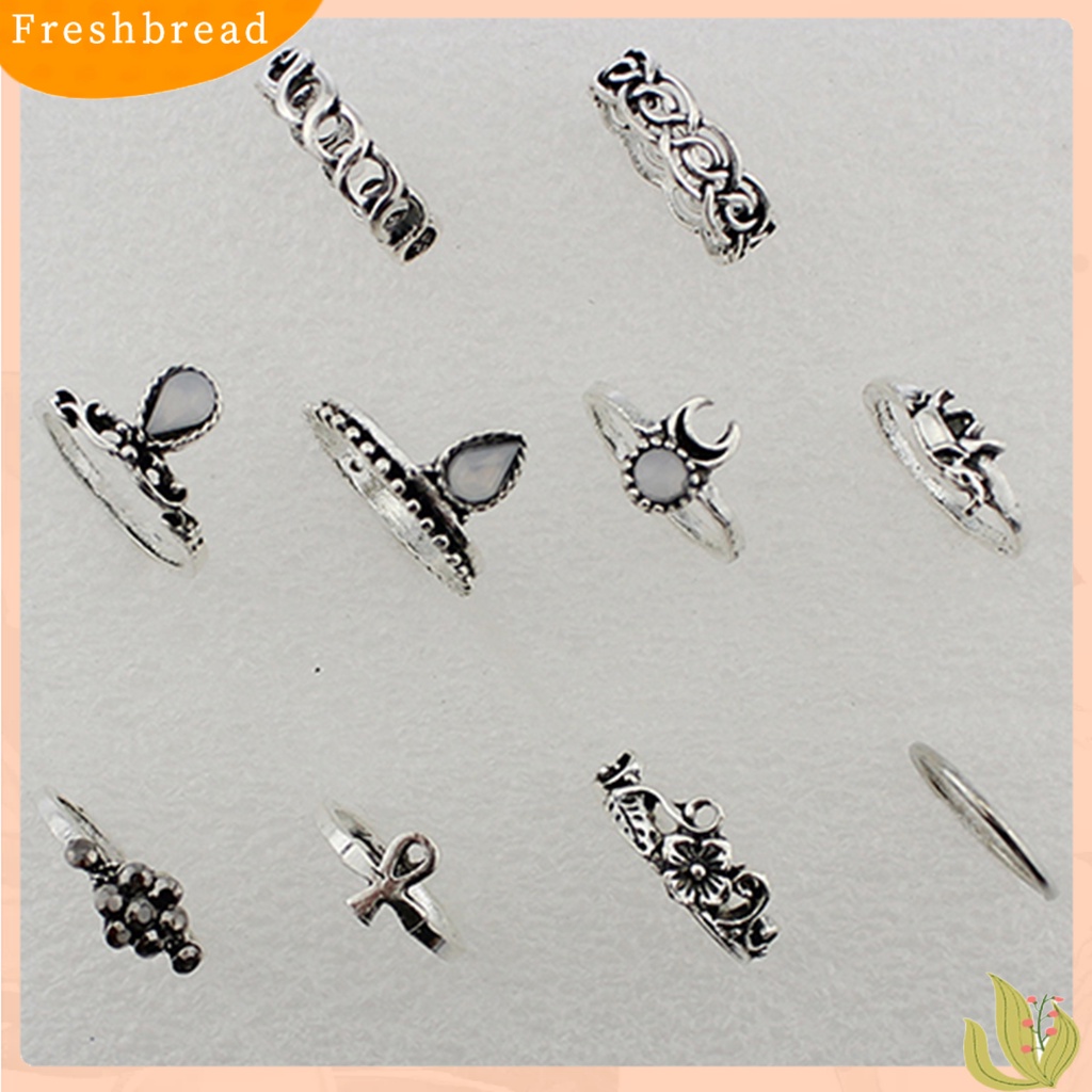 &lt; Freshbread &gt; 10Pcs/Set Cincin Jari Buku Jari Vintage Anti Karat Bunga Hollow Wanita Perhiasan Untuk Camping