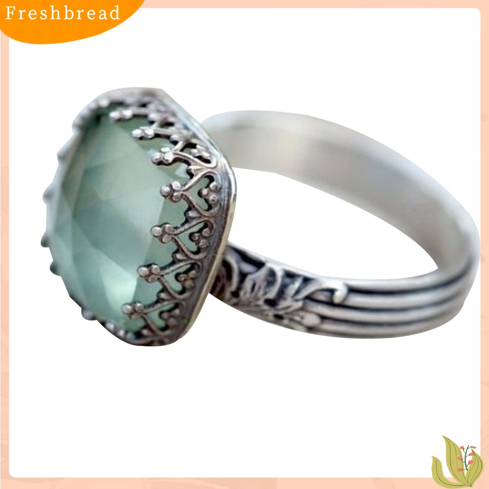 &lt; Freshbread &gt; Wanita Vintage Square Faux Moonstone Perhiasan Perjamuan Cocktail Engagement Ring