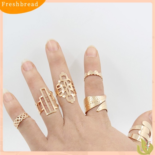 &lt; Freshbread &gt; 6 Pcs Fashion Wanita Nada Emas Daun Hati Berongga Midi Knuckle Finger Rings Set