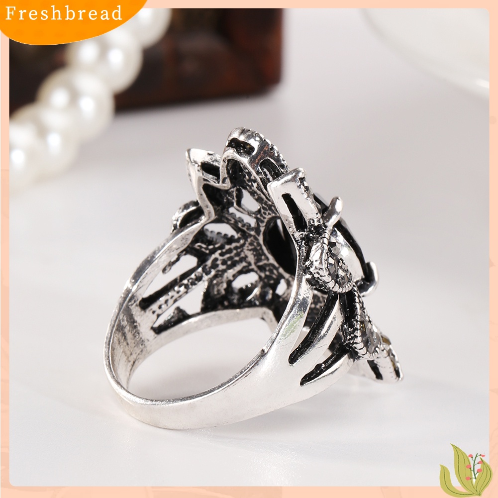 &lt; Freshbread &gt; Wanita Vintage Berongga Pola Bunga Cincin Berlapis Paduan Resin Jari Perhiasan Hadiah