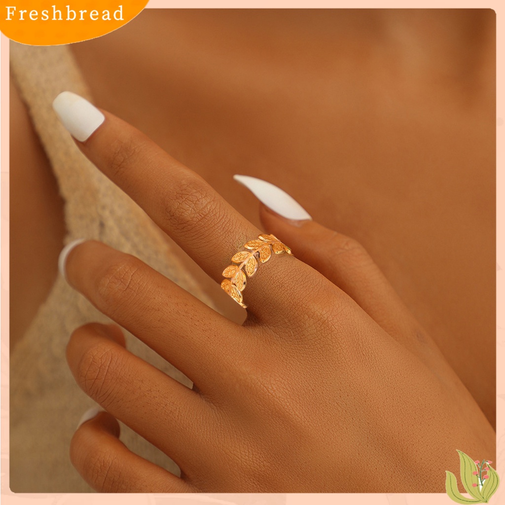 &lt; Freshbread &gt; Cincin Jari Pembukaan Daun Perhiasan Cincin Retro Bahan Stainless Steel Untuk Pesta Perjamuan Prom