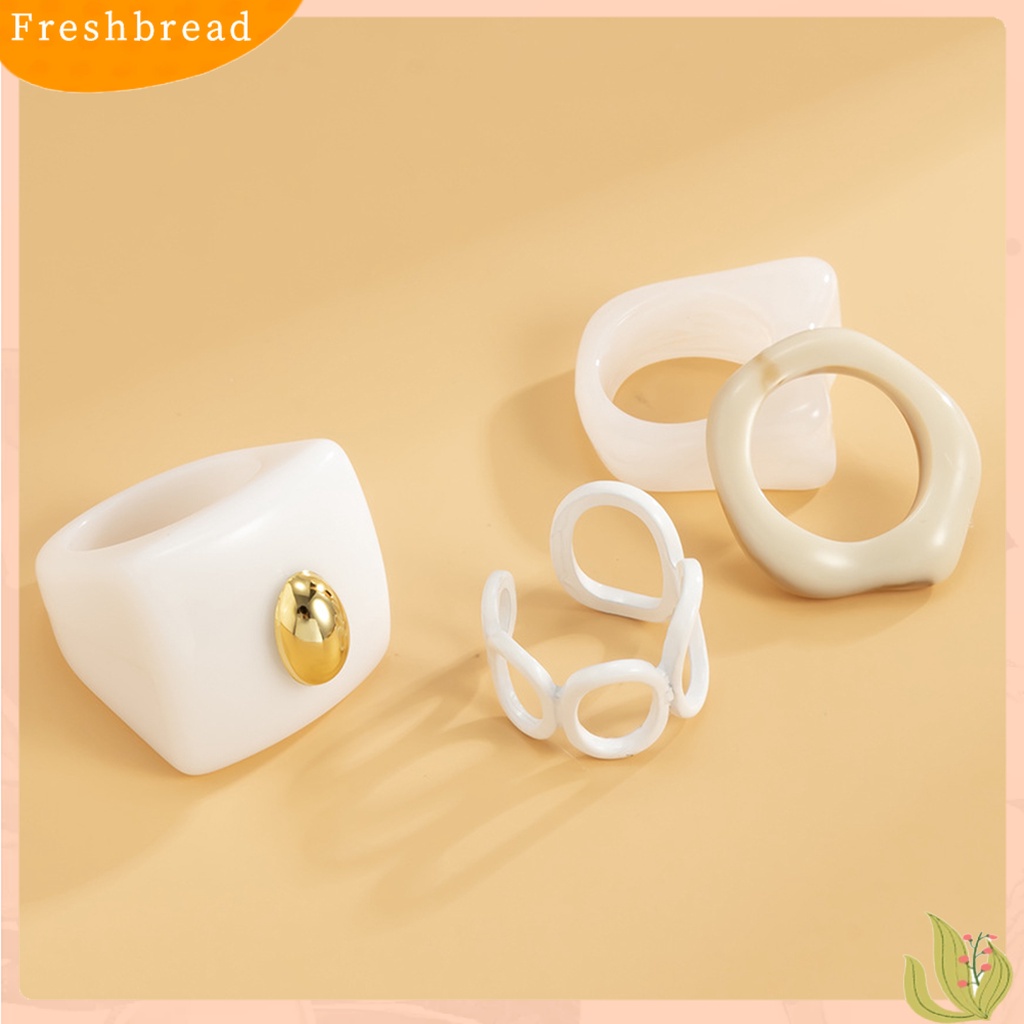 &lt; Freshbread &gt; 4Pcs Cincin Akrilik Menawan Chic Vintage Tebal Open Finger Ring Set Untuk Wanita