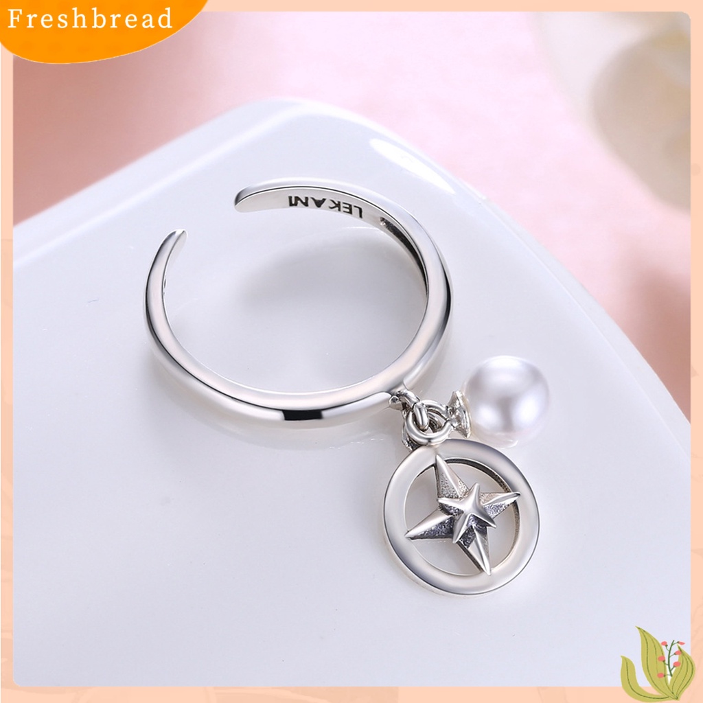< Freshbread > Indah Wanita Bintang Mutiara Imitasi Pembukaan925 Perak Pernikahan Band Cincin Aksesori Fashion
