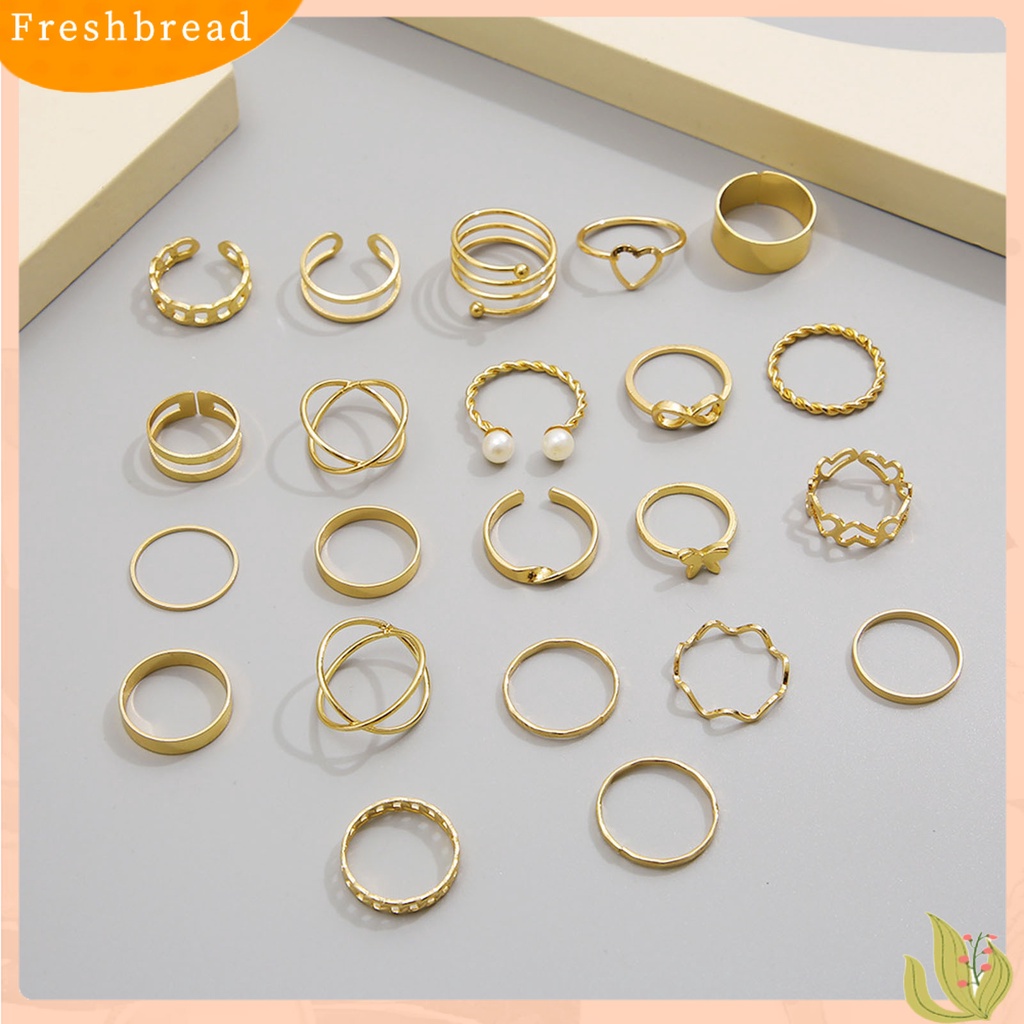 &lt; Freshbread &gt; 22Pcs/Set Wanita Cincin High Gloss Dipoles Hypoallergenic Aneka Alloy Hadiah Fashion Perhiasan Berongga Cinta Hati Jari Pembukaan Cincin Untuk Pesta