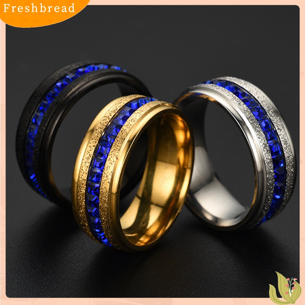 &lt; Freshbread &gt; Pernikahan Pertunangan Unisex Baris Tunggal Berlian Imitasi Bertatahkan Diamplas Jari Cincin Hadiah