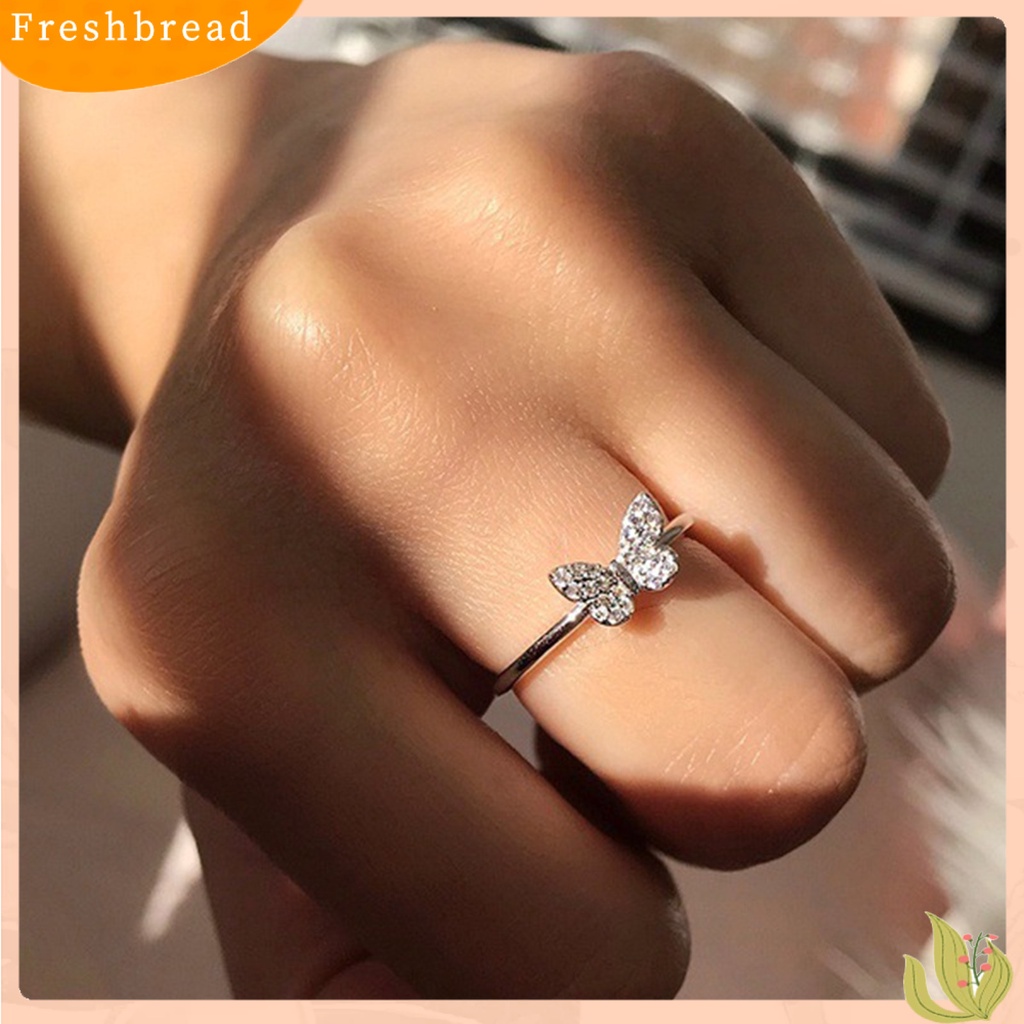 &lt; Freshbread &gt; Wanita Cincin Geometris Berlian Imitasi Mengkilap Hias Berkilau Electroplating Bentuk Kupu-Kupu Cincin Kawin Tunangan Perhiasan Dekorasi Hadiah Untuk Anniversary