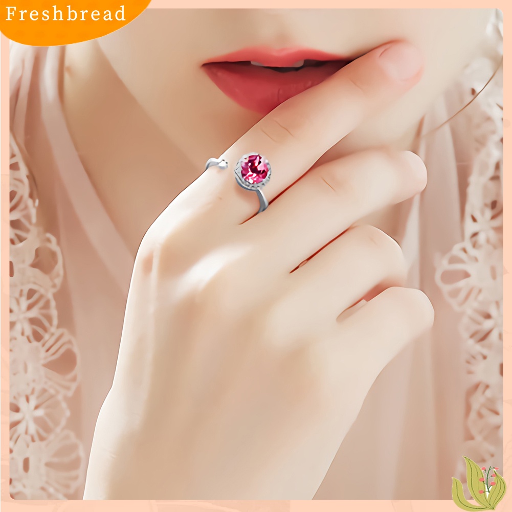 < Freshbread > Wanita Bulat Berlian Imitasi Hias Cincin Jari Terbuka Perhiasan Yang Dapat Disesuaikan Hadiah Ulang Tahun