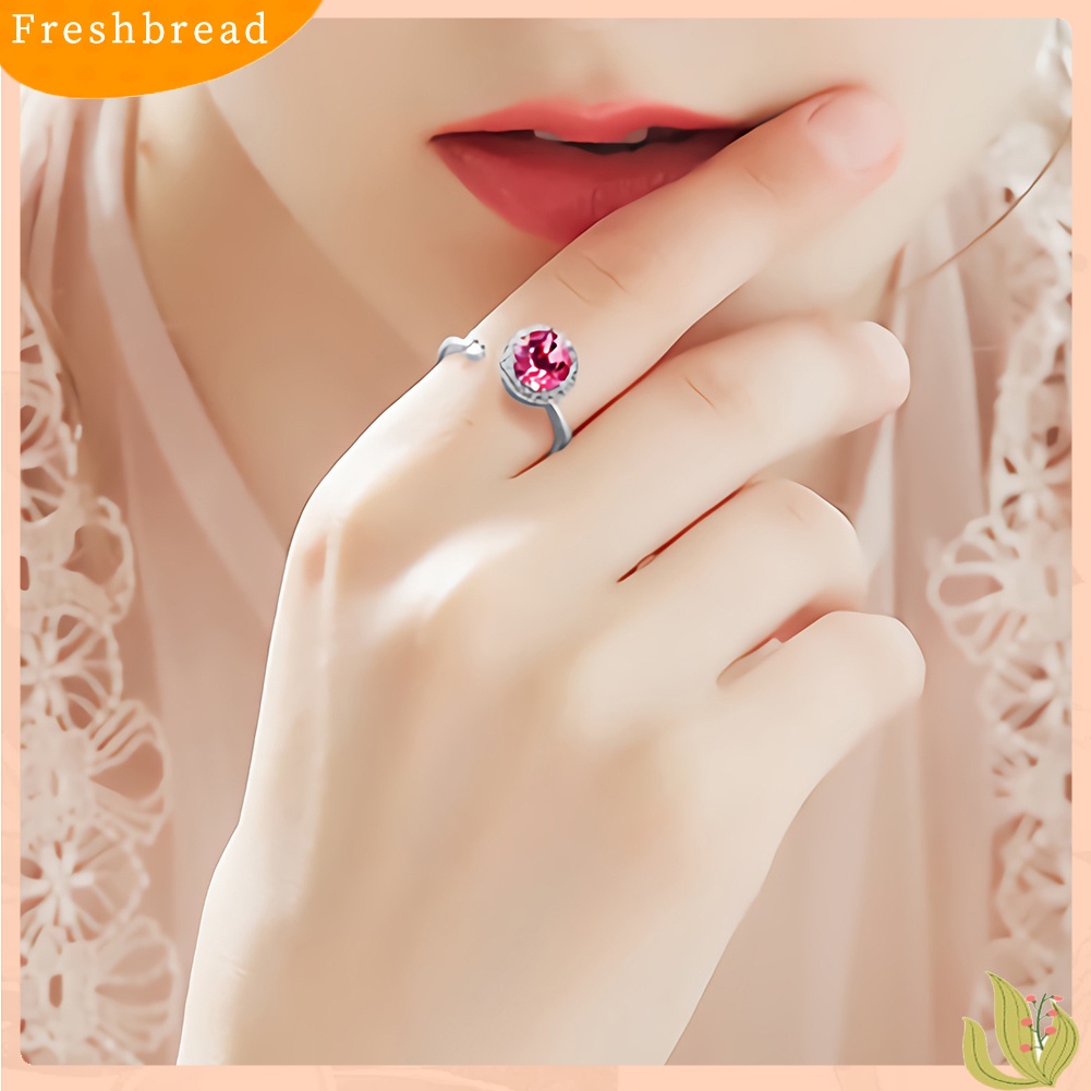 &lt; Freshbread &gt; Wanita Bulat Berlian Imitasi Hias Cincin Jari Terbuka Perhiasan Yang Dapat Disesuaikan Hadiah Ulang Tahun