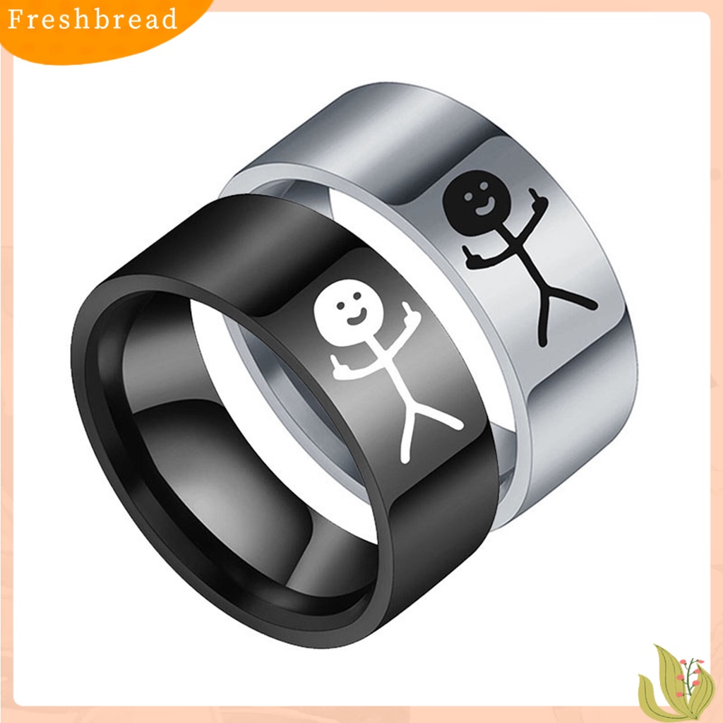 &lt; Freshbread &gt; Cincin Pasangan Hip Hop Dipoles Fashion Perhiasan Hadiah Baja Titanium Gambar Tangan Stickman Graffiti Women Ring Untuk Perjamuan