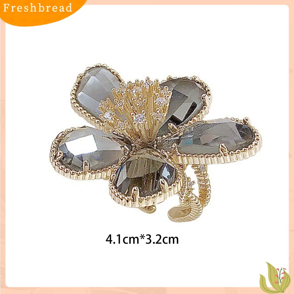 < Freshbread > Wanita Cincin Berlian Imitasi Bening Pembukaan Dapat Disesuaikan Warna-Warni Kelopak Besar Pesta Trendi Cincin Perhiasan Aksesoris
