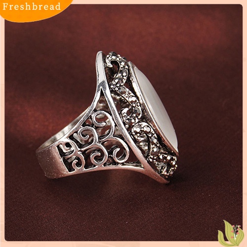 &lt; Freshbread &gt; Wanita Mewah Gaya Royal Berongga Besar Resin Opal Pesta Pernikahan Cincin Perhiasan