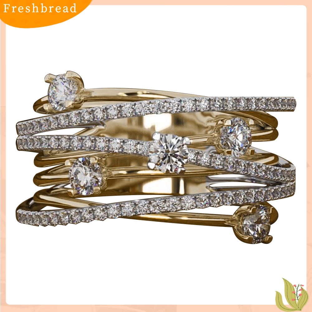 < Freshbread > Fashion Wanita Cross Dual Color Cubic Zirconia Bertatahkan Cincin Pernikahan Perhiasan Hadiah