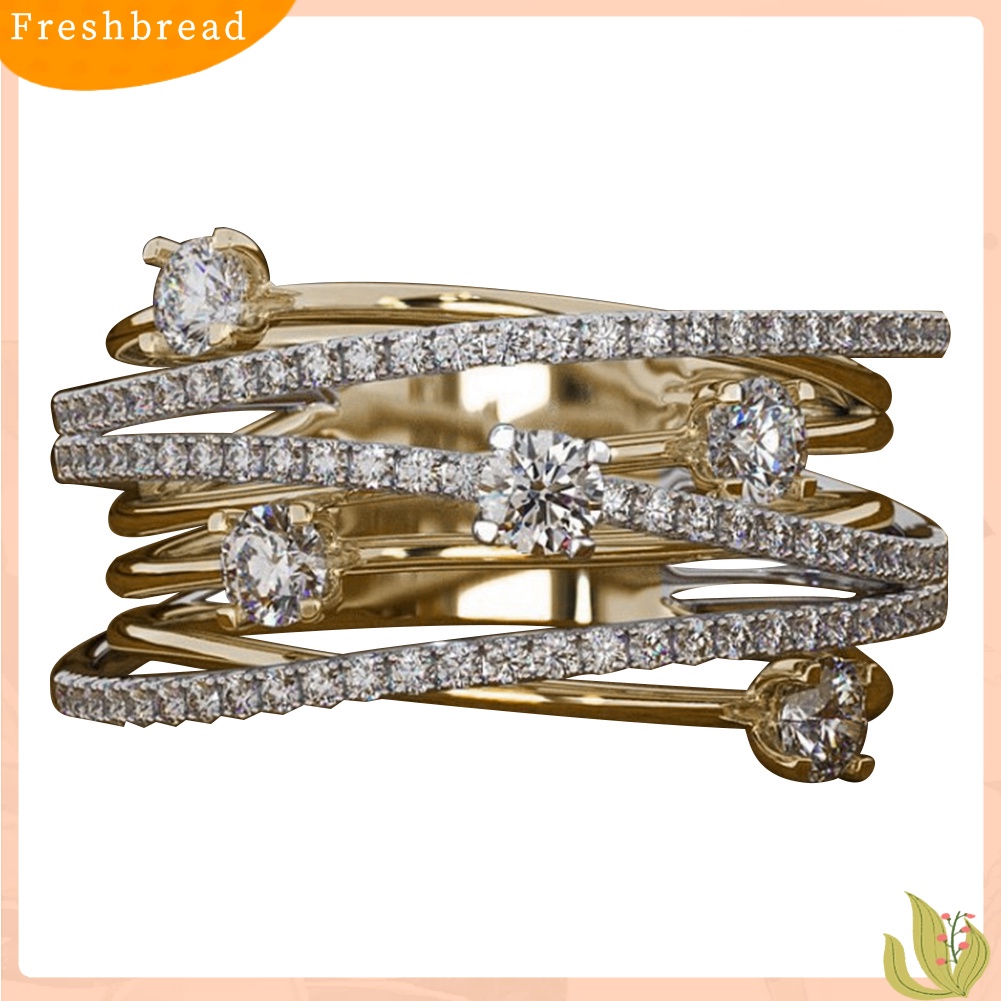 &lt; Freshbread &gt; Fashion Wanita Cross Dual Color Cubic Zirconia Bertatahkan Cincin Pernikahan Perhiasan Hadiah