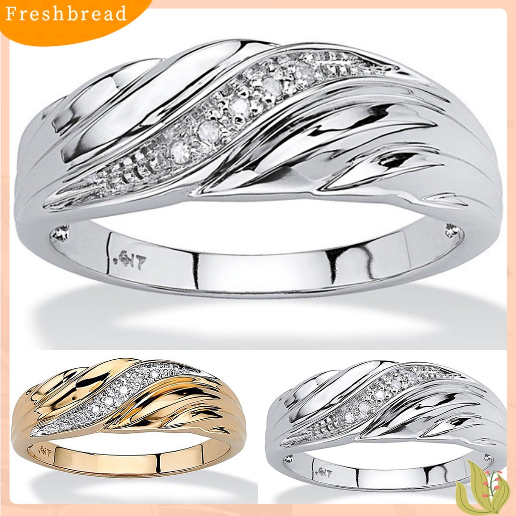 &lt; Freshbread &gt; Two-tone Indah Pernikahan Band Permukaan Halus Memutar Berlian Imitasi Wanita Cincin Pesona Perhiasan