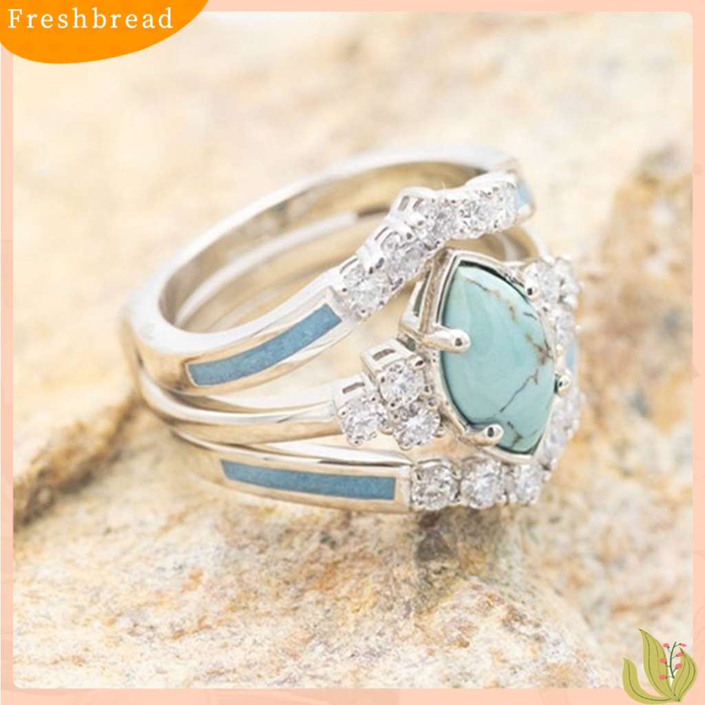 &lt; Freshbread &gt; 3Pcs Women Rings Stackable Artificial Turquoise Women Electroplated Tahan Lama Finger Rings Aksesoris Perhiasan