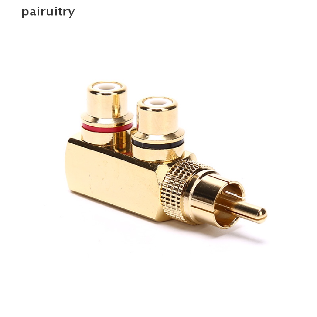 Prt Colokan AV Audio Splitter Lapis Emas RCA Adaptor 1 Male to 2 Female F connector PRT