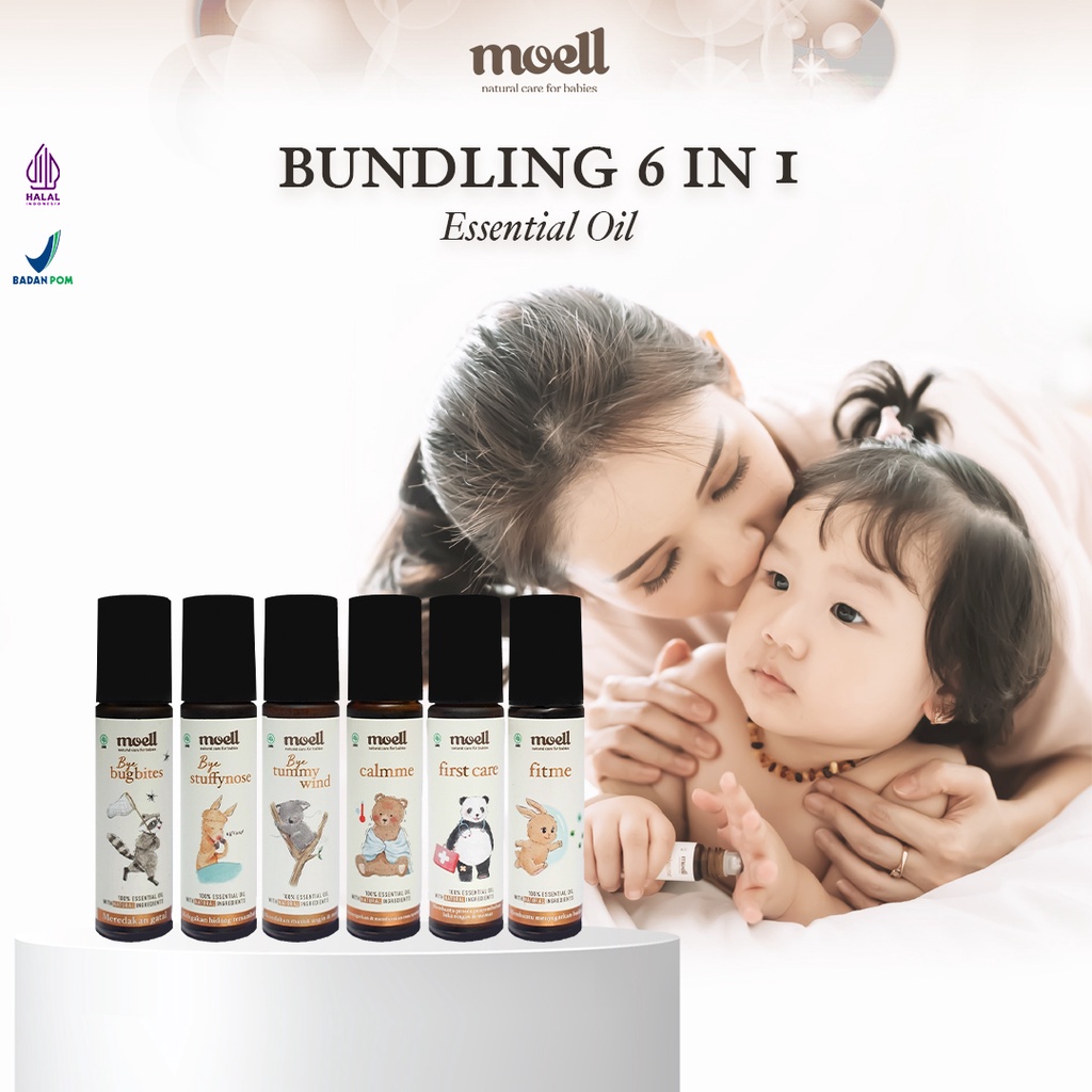 Moell Paket Bundling 6in1 Natural Essential Oil / Kebutuhan kesehatan baby / BPOM