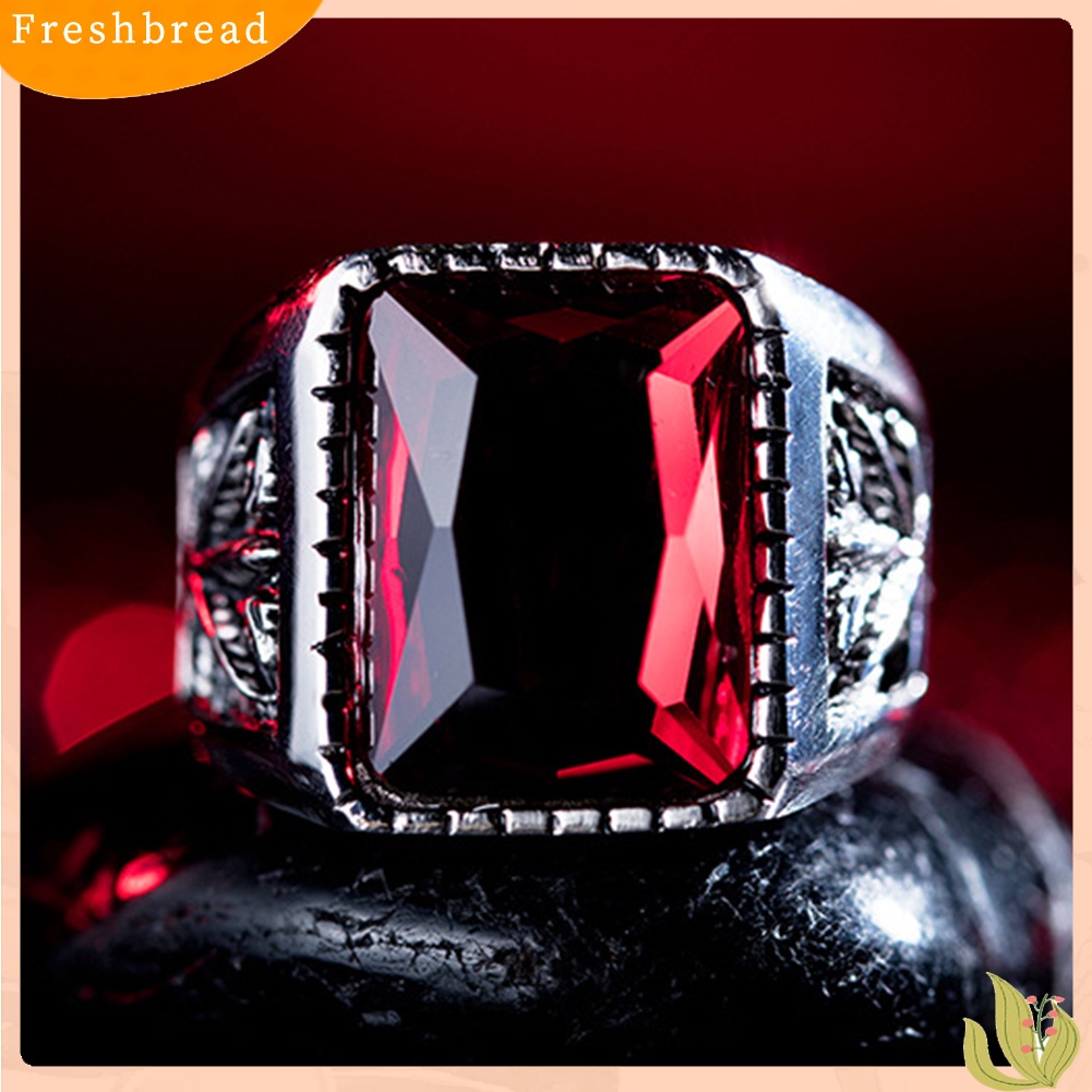 &lt; Freshbread &gt; Vintage Pria Faux Gemstone Tungsten Maple Craved Finger Band Cincin Perhiasan Hadiah