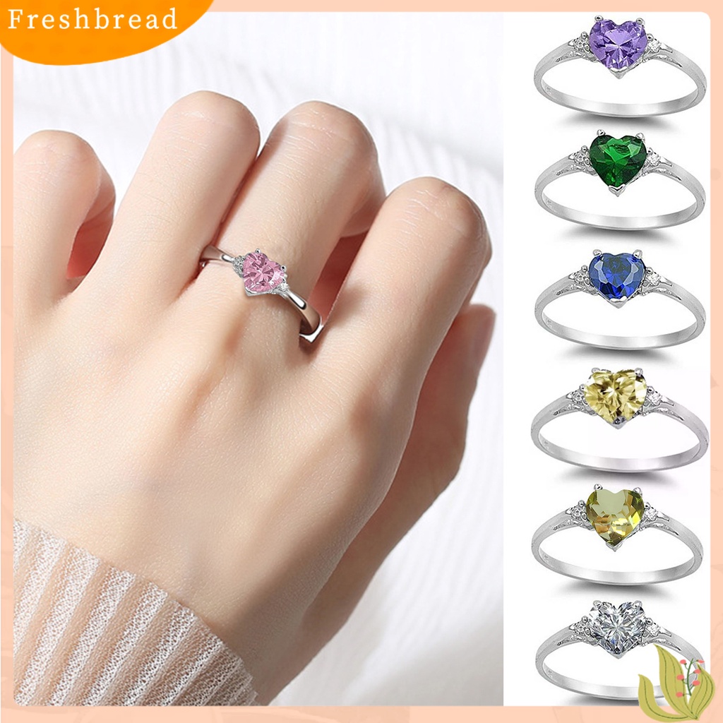 &lt; Freshbread &gt; Wanita Cincin Shiny Cubic Zirconia Hias Temperamen Geometris Kilau Terang Dekorasi Emerald Berbentuk Hati Janji Cincin Fashion Perhiasan Untuk Pacar