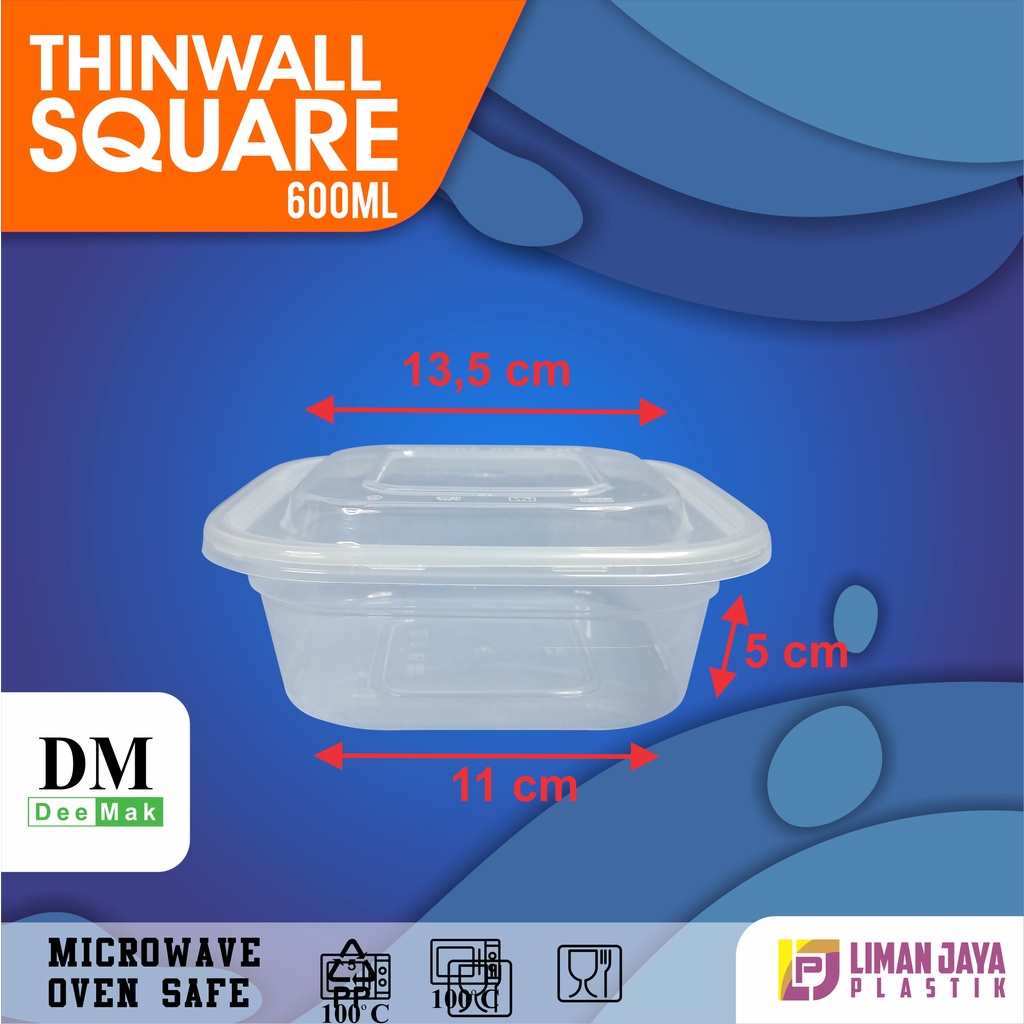 Thinwall DM SQ 600ml - 750ml (1 pack isi 25 pcs) | Thinwall Square/Food Container Dessert Box Thinwa