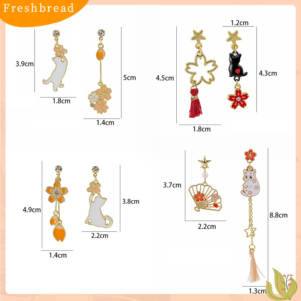 &lt; Freshbread &gt; 1pasang Drop Earrings Kartun Asimetris Electroplating Liontin High Gloss Hiasan Telinga Tahan Luntur Fashion Wanita Anak Bunga Telinga Kucing Studs Untuk Pakaian Sehari-Hari