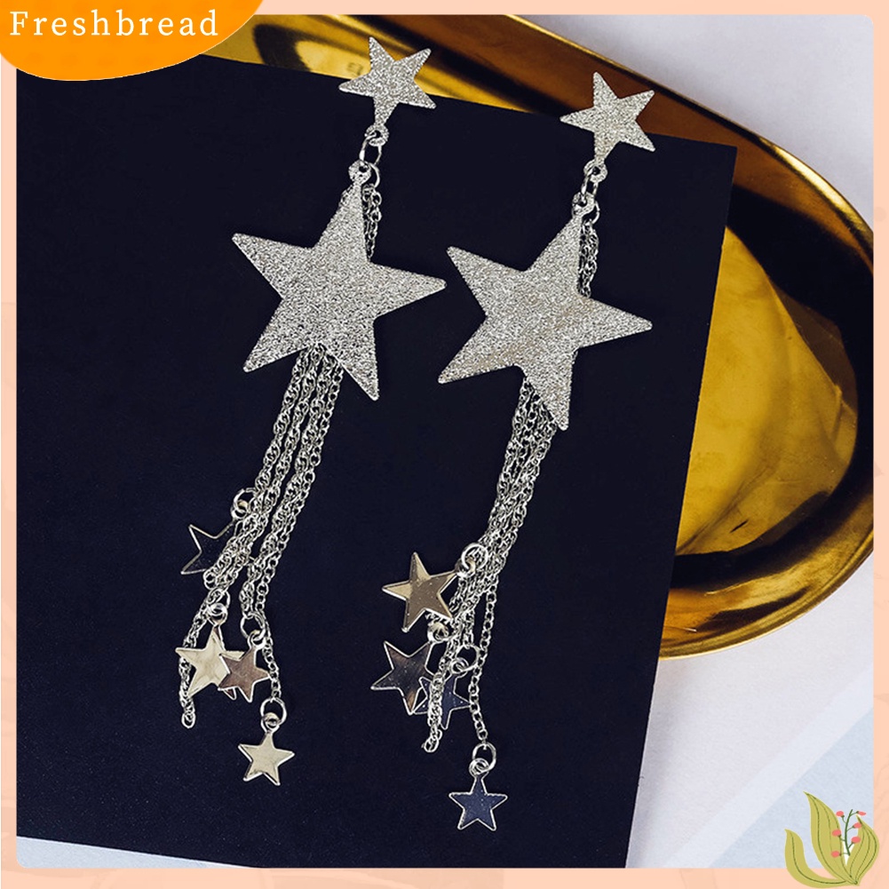 &lt; Freshbread &gt; Fashion Bintang Berujung Lima Besar Panjang Rumbai Rantai Menjuntai Anting Wanita Perhiasan