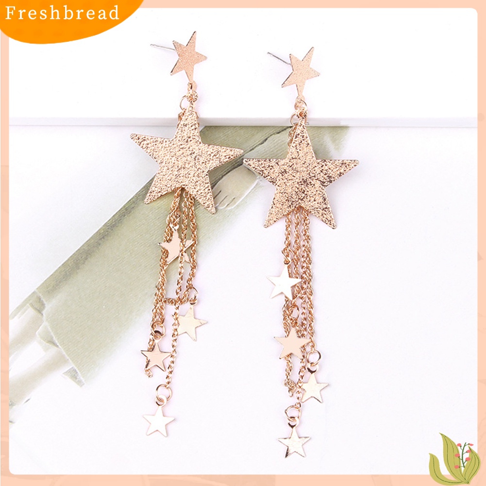 &lt; Freshbread &gt; Fashion Bintang Berujung Lima Besar Panjang Rumbai Rantai Menjuntai Anting Wanita Perhiasan