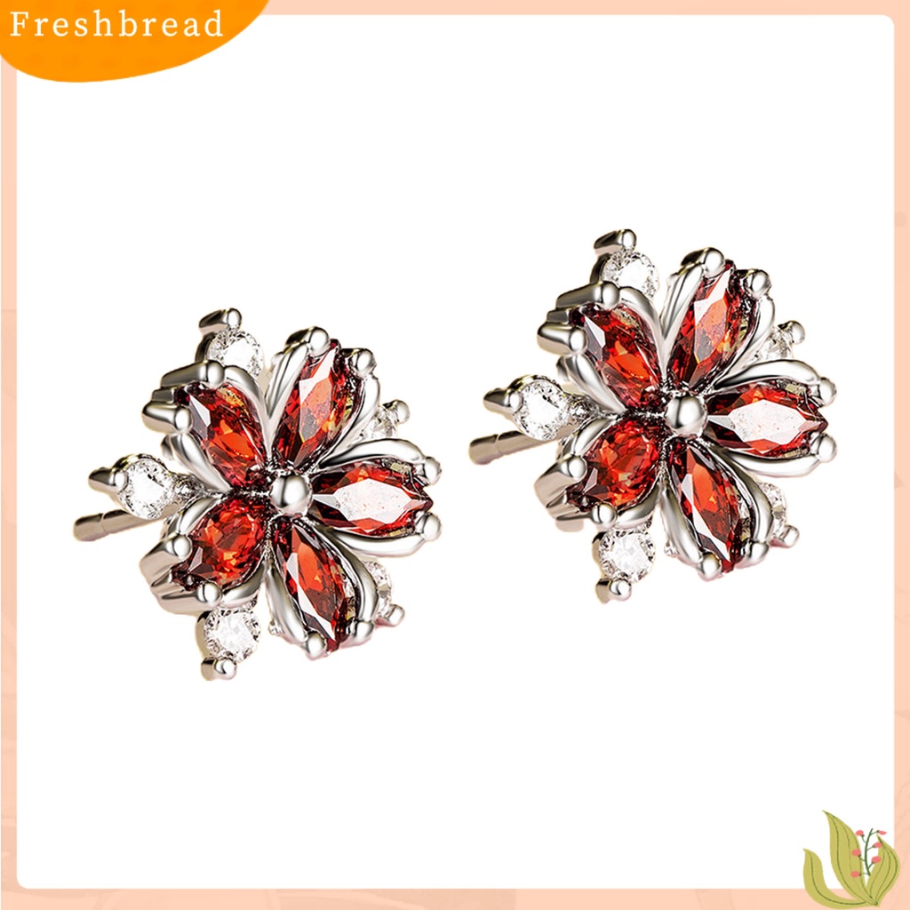 &lt; Freshbread &gt; 1pasang Anting Pejantan Cherry Dekorasi Perhiasan Sparkling Bentuk Bunga Stud Earrings Hadiah Ulang Tahun