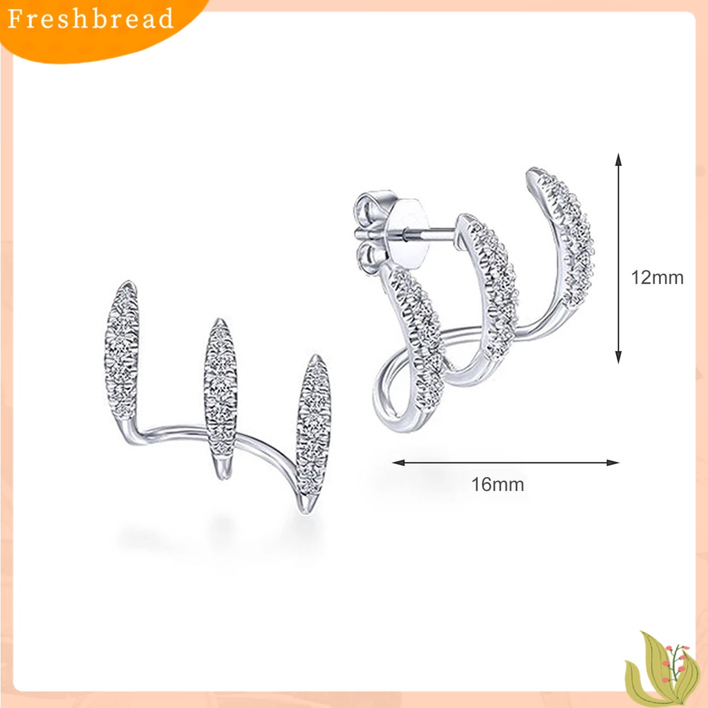 &lt; Freshbread &gt; 1pasang Anting Pejantan Tiga Lapisan Busur Temperamen Bersinar Berlian Imitasi Ear Studs Fashion Jewelry