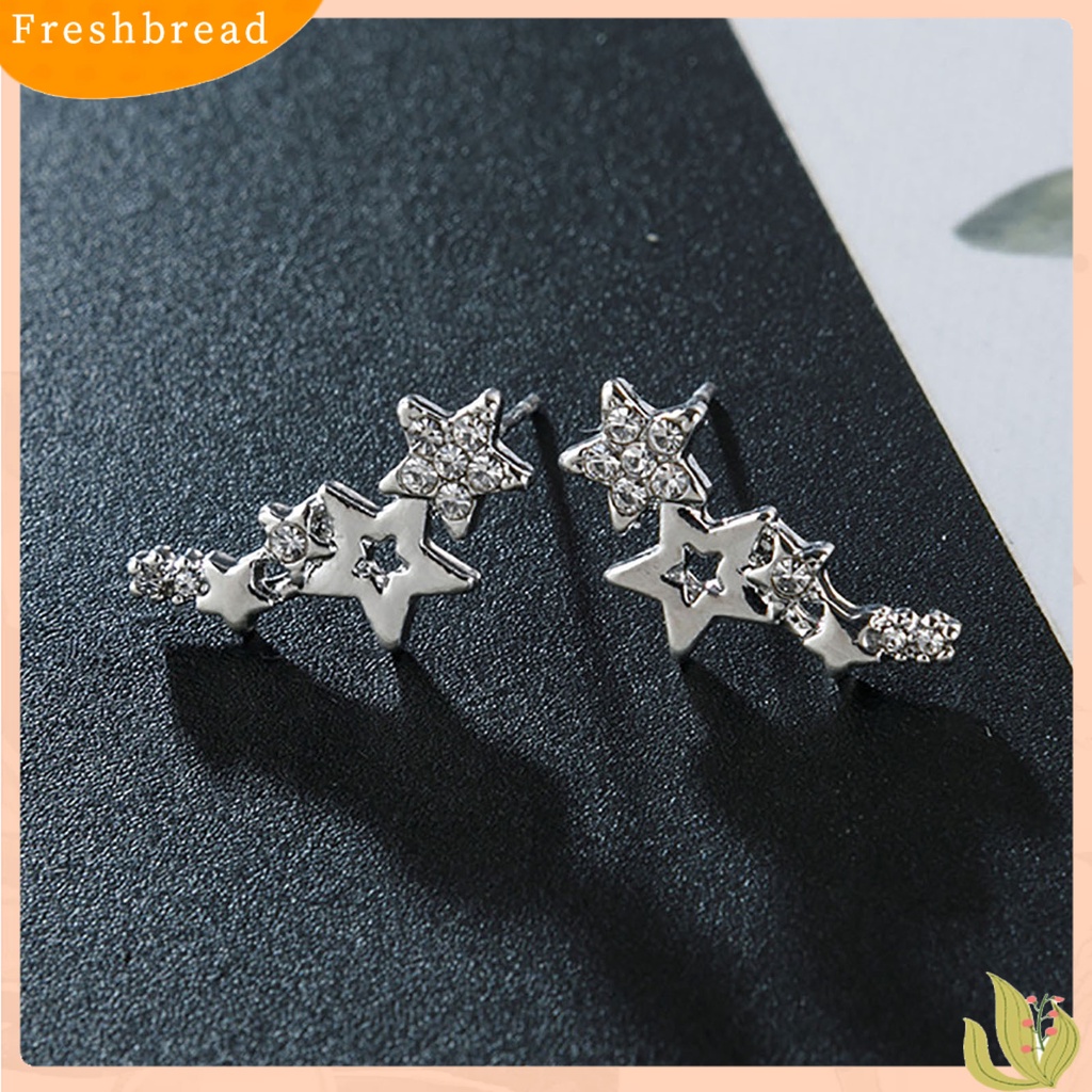 &lt; Freshbread &gt; 1pasang Anting Pejantan Wanita Bentuk Bintang Berlian Imitasi Mengkilap Tahan Lama Lady Earrings Female Ear Decor