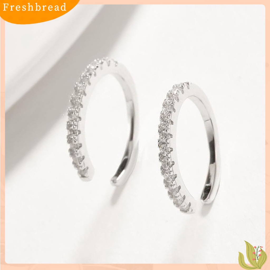 &lt; Freshbread &gt; 1pasang Anting SILVERHOO Bentuk Bulat Aksesoris Telinga Sederhana Pembukaan Lingkaran Cubic Zirconia Earrings Untuk Teman