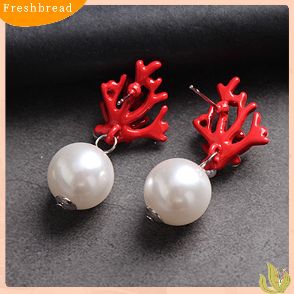 &lt; Freshbread &gt; 1pasang Ear Studs Bentuk Karang Perhiasan Mutiara Imitasi Lucu Semua Cocok Anting Tusuk Ringan Untuk Pacaran