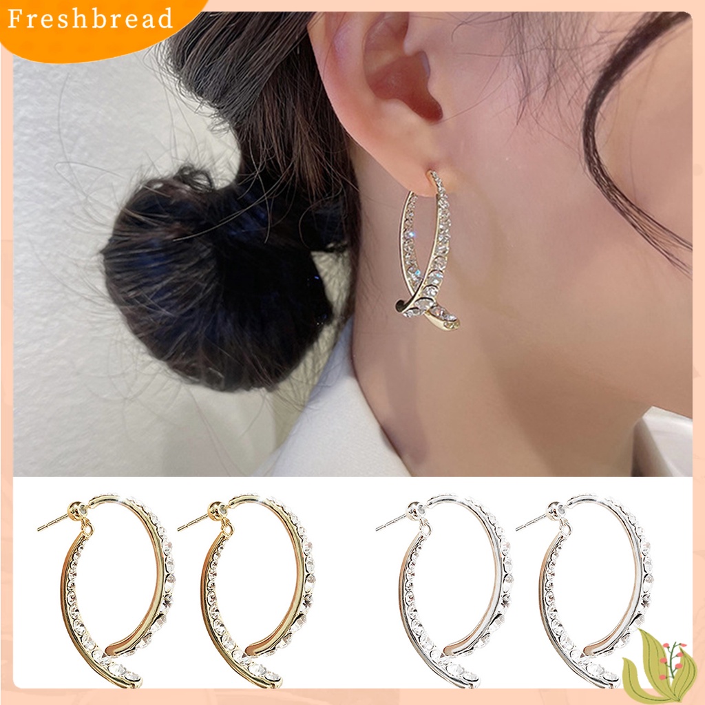 &lt; Freshbread &gt; 1pasang Romantis Pengerjaan Halus Ear Studs Wanita Cubic Zirconia Arc Fishtail Anting Elegan Untuk Tanggal