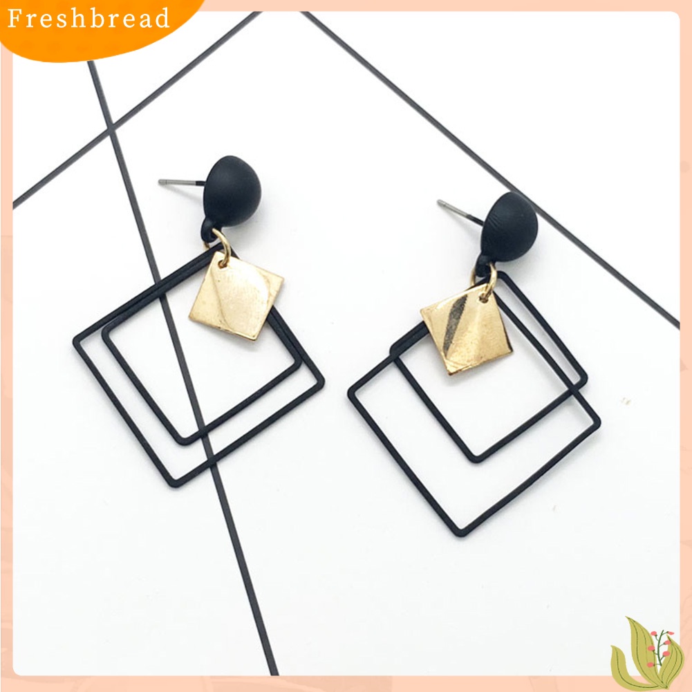 &lt; Freshbread &gt; Fashion Wanita Belah Ketupat Ganda Paduan Panjang Liontin Eardrop Anting Perhiasan Pesta