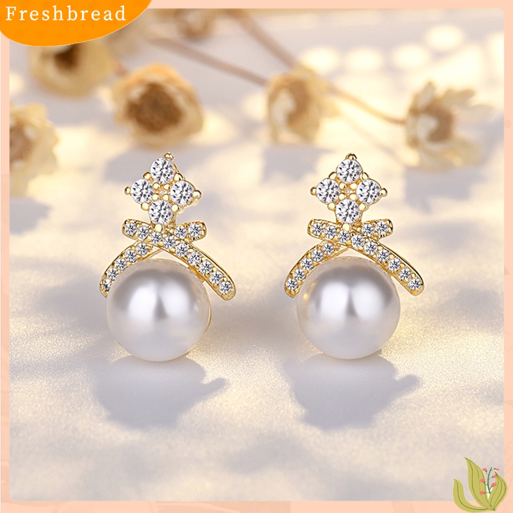 < Freshbread > 1pasang Ear Studs Hias Zircon Berlian Imitasi Mutiara Imitasi Bentuk Mahkota Electroplated Ear Ornament Tahan Luntur Aesthetic Fashion Pesta Lady Stud Earrings Untuk Pacaran