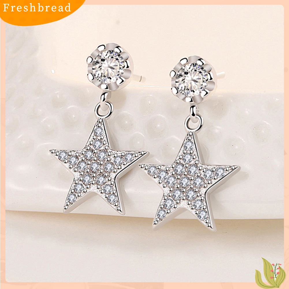 &lt; Freshbread &gt; Wanita Cubic Zirconia Bintang Berujung Lima Menjuntai Ear Stud Earrings Perhiasan Hadiah