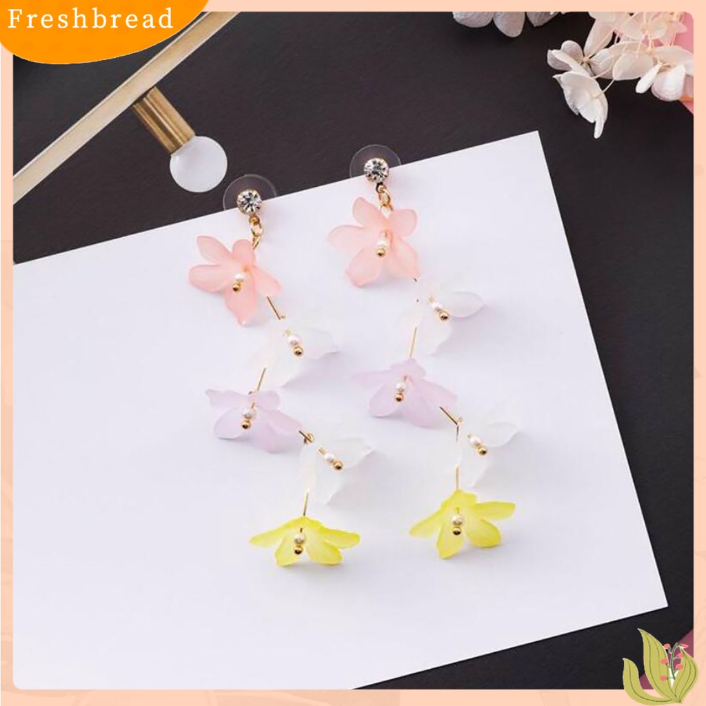 < Freshbread > 1pasang Mutiara Imitasi Dekorasi Stud Earrings Berlian Imitasi Pengerjaan Halus Akrilik Bunga Rumbai Kait Anting Perhiasan Hadiah