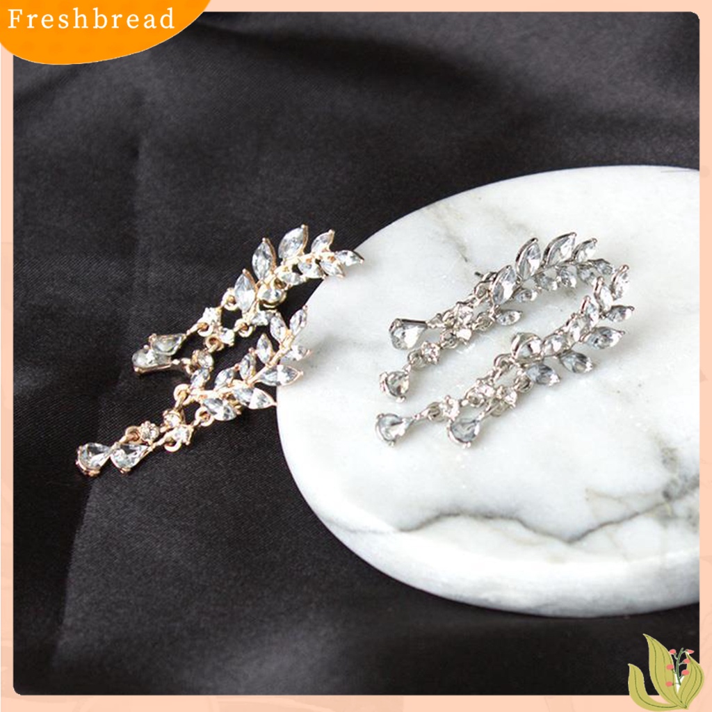 &lt; Freshbread &gt; Ear Studs Leaf Wanita Elegan Berlian Imitasi Drop Ear Manset Earrings Untuk Pacaran