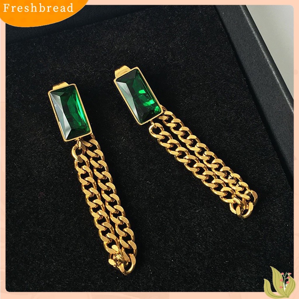 &lt; Freshbread &gt; Wanita Anting Dirantai Persegi Cubic Zirconia Perhiasan Vintage Electroplating Kalung Anting Gelang Untuk T Show Gown