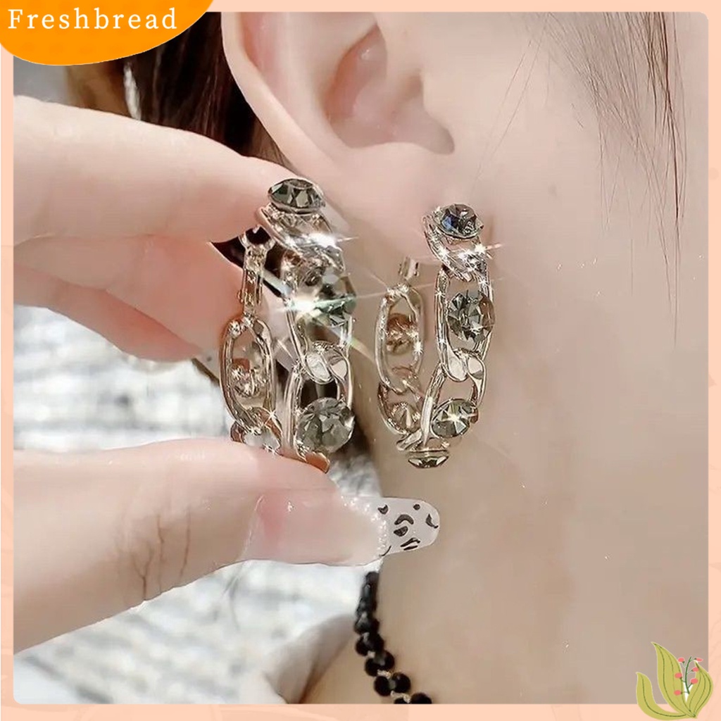 &lt; Freshbread &gt; 1pasang Lingkaran Anting Tindik Geometris Berlian Imitasi Bertatahkan Temperamen High-end Telinga Dekorasi Jarum Perak Wanita Besar Hoop Earrings Aksesoris Pakaian