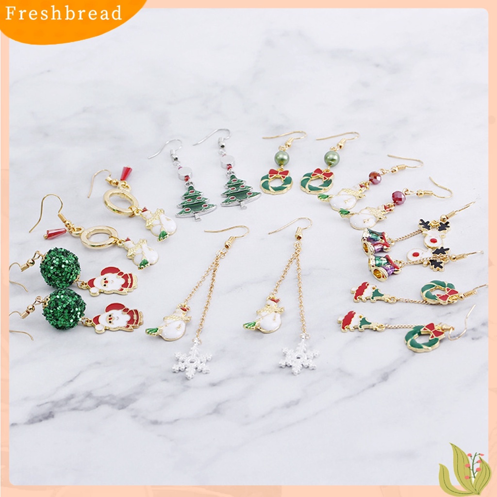 &lt; Freshbread &gt; 1pasang Anting Kait Natal Aplikasi Lebar Gaya Lucu Christmas Menjuntai Hook Earring Untuk Anak Perempuan